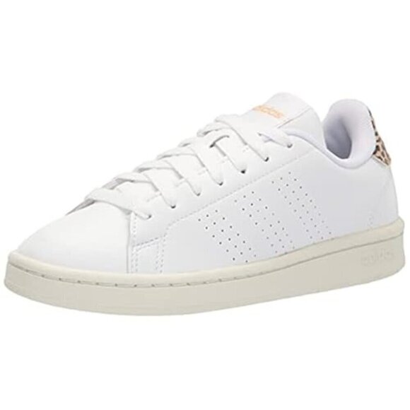 Adidas Advantage Sneakers 9.5 White Leopard Animal Accent Stan Smith Style Shoes - Picture 2 of 10